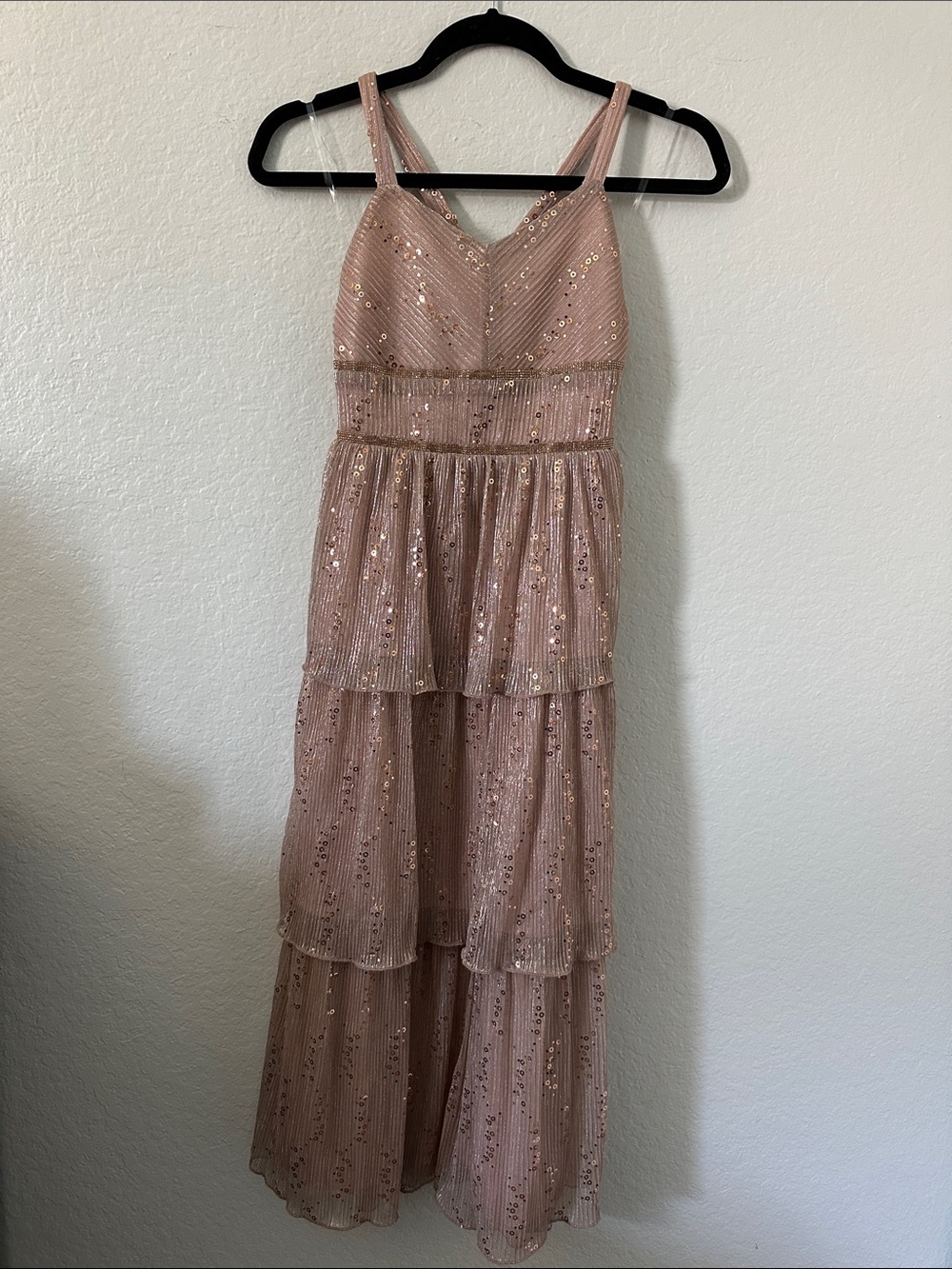 Speechless Kids- Sequin Tiered Maxi Dress in Blush Pink, Girls size 10